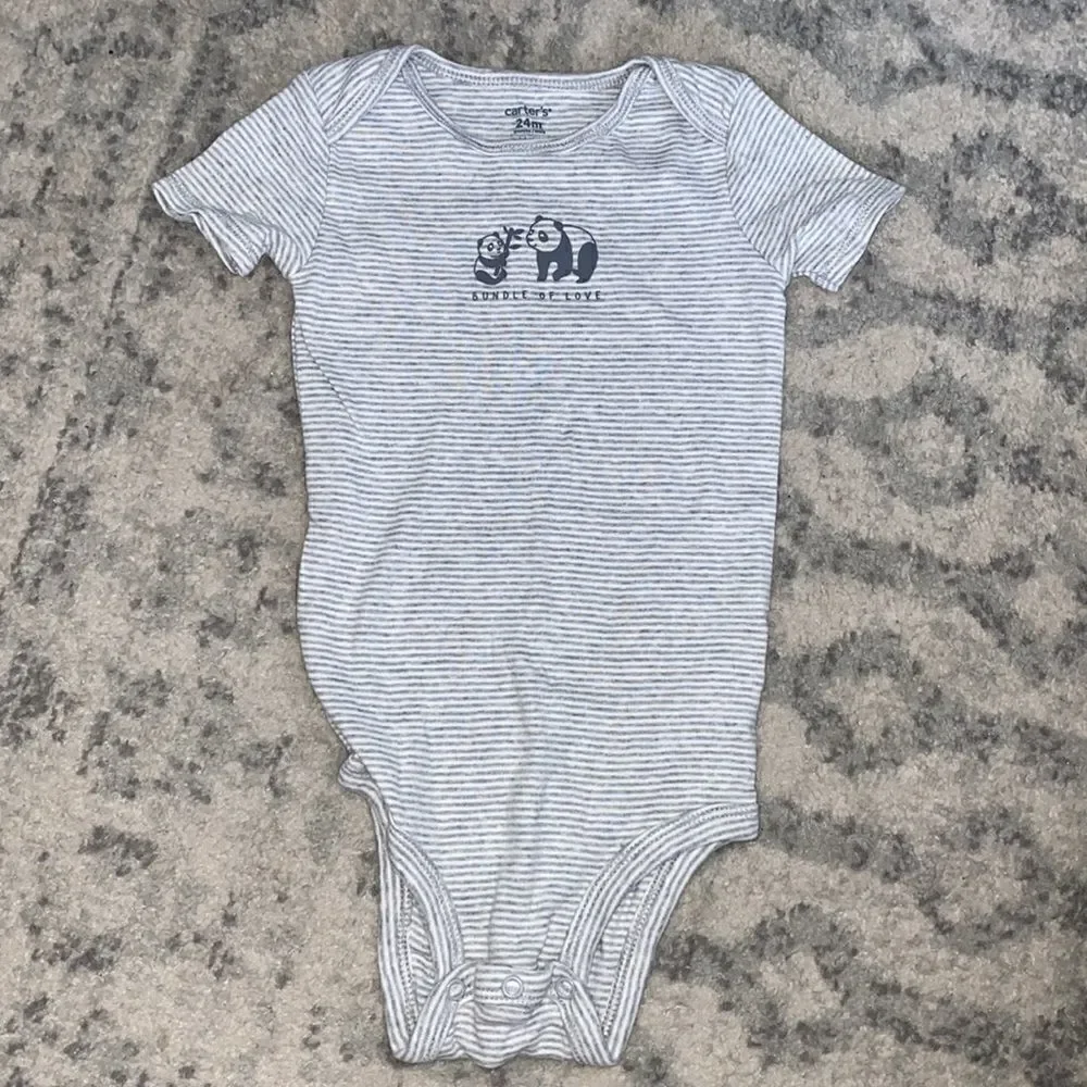 Carter’s One Piece Bodysuit 24 Month Short Sleeve Snap Striped Panda